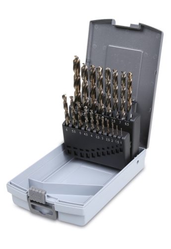 Beta 416/SP19 19 részes csigafúrószerszám készlet különleges csiszolással, dupla kúpos fejjel, HSS