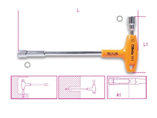 BETA 941 8 mm T-szárú dugókulcs,műanyag markolattal