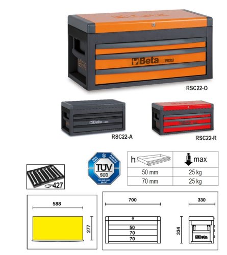 BETA RSC22-R-3 fiókos szerszámos láda