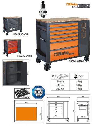 BETA RSC24L-CAB/R-7 fiókos szerszámoskocsi szerszámszekrénnyel