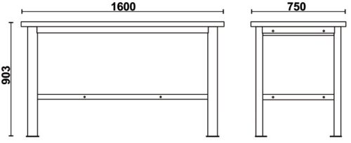 Beta C58BC-X1,6 Egyszerű rozsdamentes acéllal fedett MDF munkalapos munkapad, 1,6 m széles