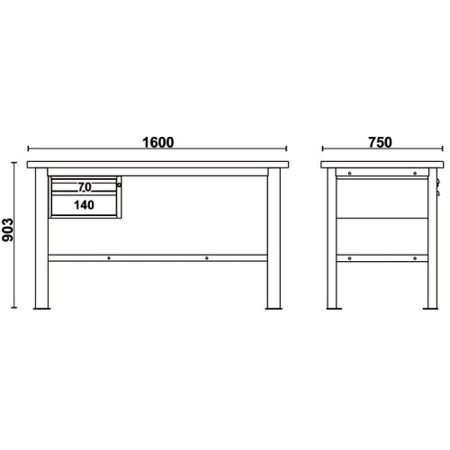 Beta C58BC-W1,6 2C/A 2 fiókos, fa munkalapos munkapad, 1,6 m széles