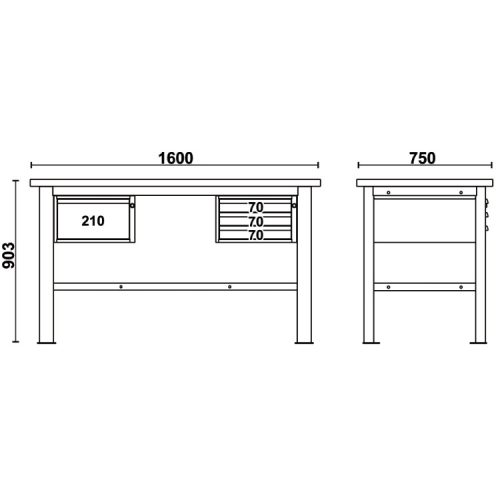 Beta C58BC-W1,6 4C/A 4 fiókos, fa munkalapos munkapad, 1,6 m széles