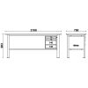 Beta C58BC-X2,1 4C/O Rozsdamentes acéllal fedett MDF munkalapos munkapad, 2,1 m széles, 4 fiókkal