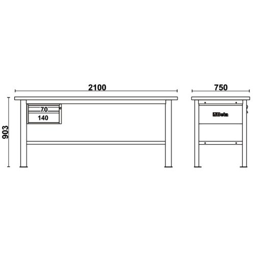 Beta C58BC-W2,1 2C/O 2 fiókos, fa munkalapos munkapad, 2,1 m széles