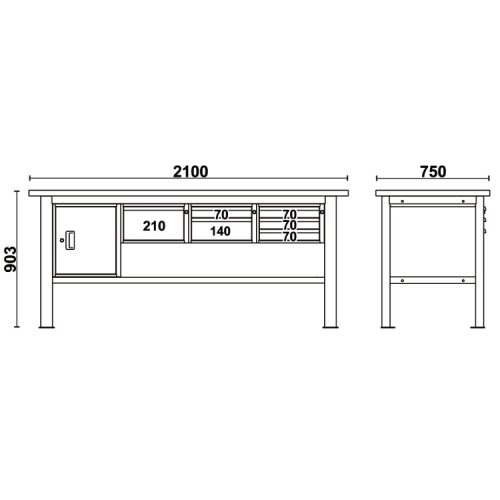 Beta C58BC-W2,1 6CA/O Fa munkalapos munkapad, 2,1 m széles, 6 fiókkal és ajtós modullal