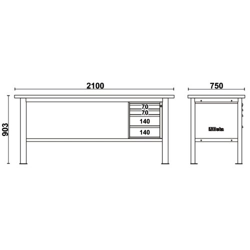 Beta C58BC-W2,1 4C/A 4 fiókos, fa munkalapos munkapad, 2,1 m széles