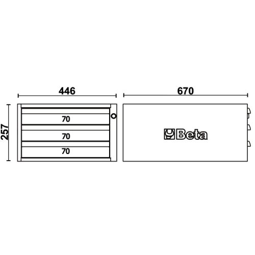 Beta C58CS/A 3C 3 fiókos, 257 mm magas szerszámtároló a C58BC moduláris munkapadokhoz
