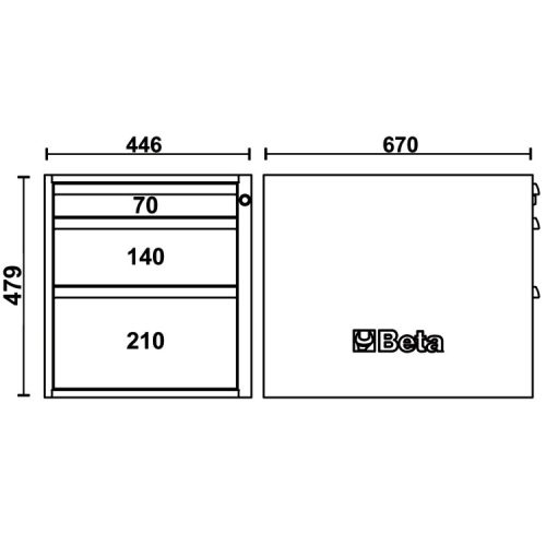 Beta C58CSH/O 3C 3 fiókos, 479 mm magas szerszámszekrény a C58BC moduláris munkapadokhoz