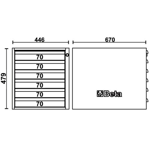 Beta C58CSH/O 6C 6 fiókos, 479 mm magas szerszámszekrény a C58BC moduláris munkapadokhoz