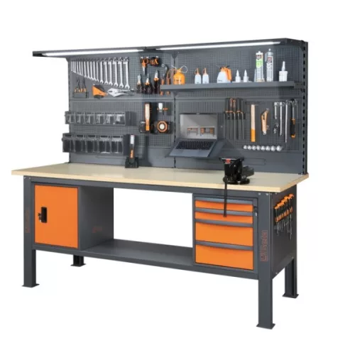 BETA C58BC-W2,1 4CA/O+SVR Munkapad, 2,1 m hosszú, fából készült asztallappal, 4 fiókkal és ajtómodullal