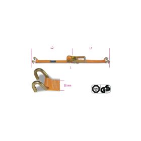   Beta 8182HS 8,5 Racsnis rögzítőheveder, kéthorgos, LC 2500 kg, nagy szakítószilárdságú poliészter heveder (PES)