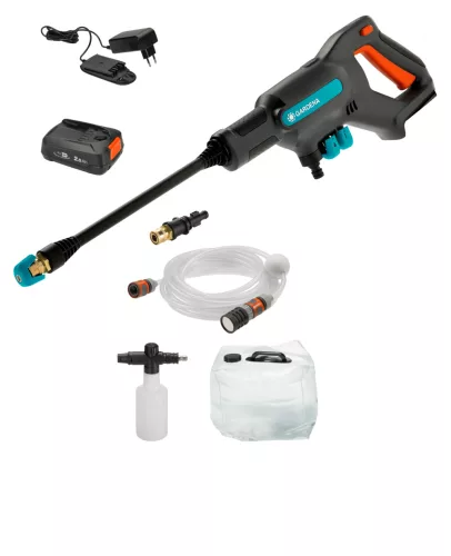 Gardena AquaClean 24/18V P4A akkumulátoros magasnyomású mosó készlet (1 x 2.5 Ah Li-ion akkuval) - Prémium készlet