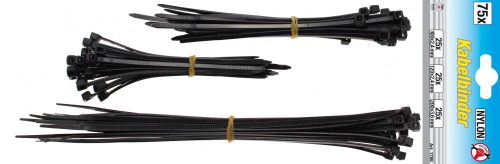 Kraftmann Kábelkötegelő készlet, fekete, 75 db, különböző méretek (BGS 1789)