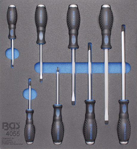 BGS technic 2/3 Szerszámtálca szerszámkocsihoz: 8 részes lapos és csillag csavarhúzó készlettel (BGS 4055)