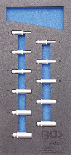 BGS technic 1/3 Szerszámtálca szerszámkocsihoz: 11 részes 1/4" 6-szögű hosszított dugókulcs készlettel, 4-13 mm (BGS 4059)