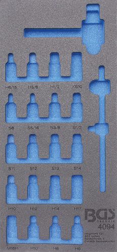 BGS technic 1/3 Szerszámtálca szerszámkocsihoz, üresen: 22 részes olajleeresztő csavarhoz való dúgókulcsot és olajszűrő leszedőt tartalmazó készlethez (nem tartozék) (BGS 4094-1)