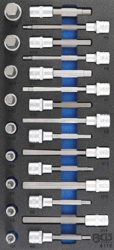 BGS technic 1/3 Szerszámtálca szerszámkocsihoz: 1/2" Bit dugókulcs készlet | Imbusz | 24 darabos (BGS 4116)