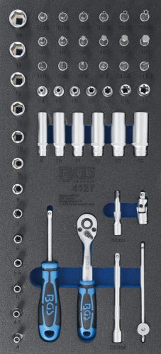 BGS technic 1/3 Szerszámtálca szerszámkocsihoz: 50 részes dugókulcs és hajtószár készlettel,1/4" (BGS 4127)