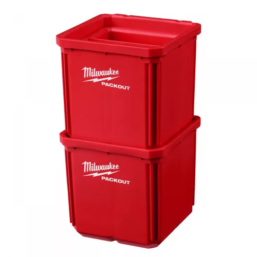 Milwaukee PACKOUT™ tároló doboz kivehető elválasztóval és belső tálcával, 102 x 102 x 102 mm, 2 db/csomag
