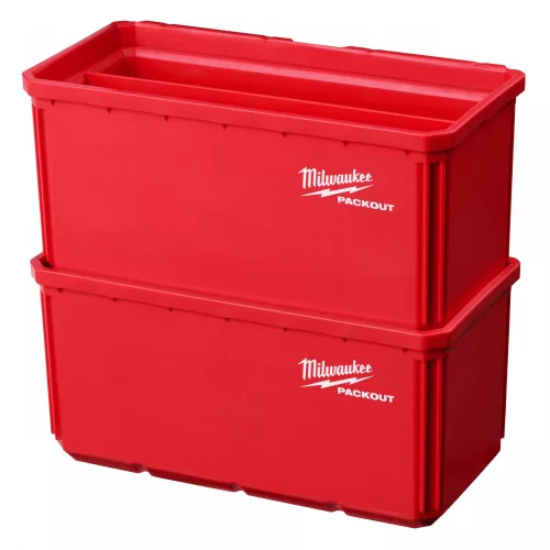 Milwaukee PACKOUT™ tároló doboz kivehető elválasztóval és belső tálcával, 203 x 102 x 102 mm, 2 db/csomag