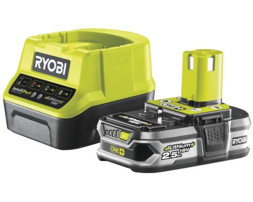 Ryobi RC18120-125 18V ONE+ kompakt töltő és 1 db Lithium+ Li-ion akkumulátor, 18 V, 2.5 Ah