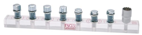 BGS Technic Demonstráló blokk | 19 mm-es Gear Lock dugókulcs fejjel és különböző profilú csavarokkal (BGS 56)