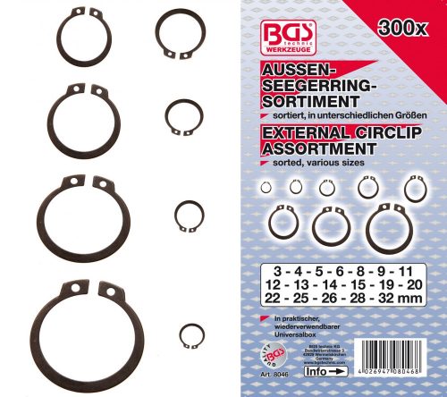 BGS technic Külső Seeger gyűrű készlet 300 részes (BGS 8046)