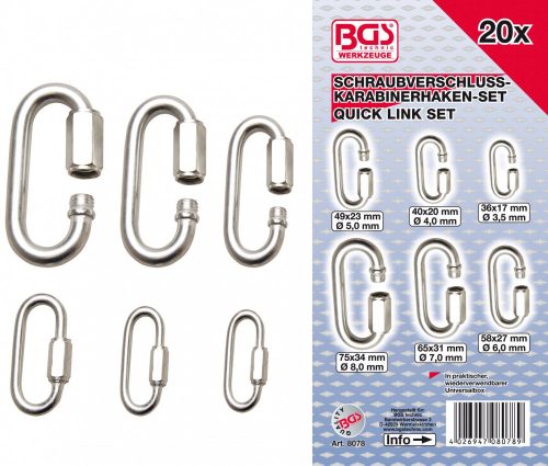 BGS technic Menetes karabiner készlet, 20 részes (BGS 8078)