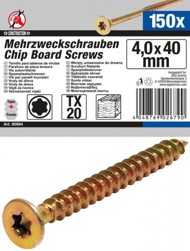 Kraftmann 150 db facsavar, 4.0 x 40 mm, Torx T20 fejjel (BGS 80994)