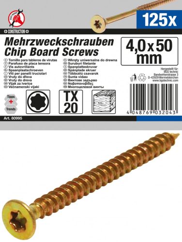 Kraftmann 125 db facsavar, 4.0 x 50 mm, Torx T20 fejjel (BGS 80995)