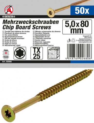 Kraftmann 50 db facsavar, 5.0 x 80 mm, Torx T25 fejjel (BGS 80998)