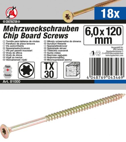 Kraftmann 18 db facsavar, 6.0 x 120 mm, Torx T30 fejjel (BGS 81000)