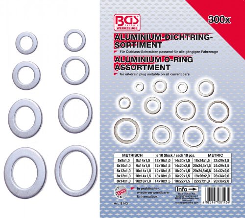 BGS technic Alumínium tömítés készlet , 300 részes (BGS 8143)