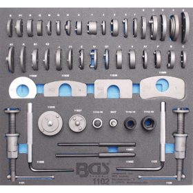   BGS technic 50 darabos fékdugattyú visszatekerő készlet, műhelykocsikhoz használható 2/3-os szerszámtálcán (BGS 1102)
