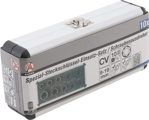 Kraftmann 10 részes elnyalt csavar kitekerő készlet, 9-19mm, 3/8" (BGS 20210)