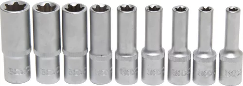BGS technic 9 részes E-típusú hosszított dugókulcs készlet E10-E24, 1/2" (BGS 2026)