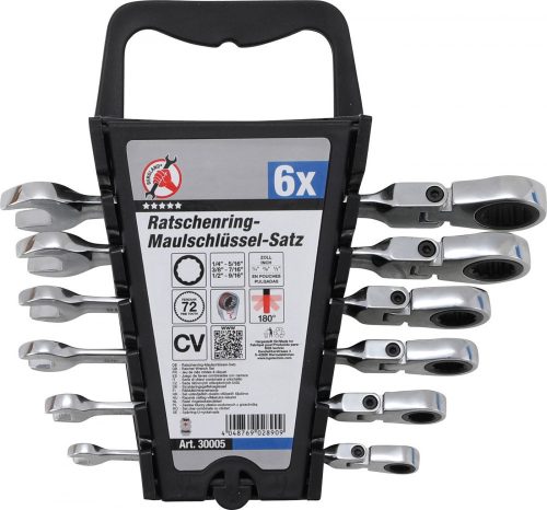 Kraftmann Csillag-villás kulcs készlet racsnis 6 részes, csuklós, INCH-es (BGS 30005)