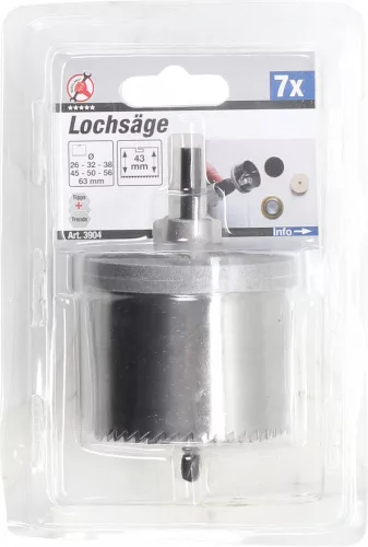 Kraftmann 7 részes lyukfűrész, átmérő: 26-63 mm, mélység: 2" (BGS 3904)