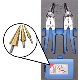   BGS technic 1/3 Szerszámkocsi szerszámkocsihoz: 5 részes lépcsősfúró / lemezvágó olló készlettel (BGS 4026)