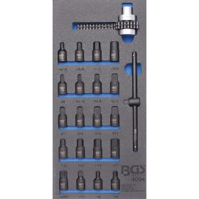   BGS technic 1/3 Szerszámtálca szerszámkocsihoz: 22 részes olajleeresztő csavarhoz való dúgókulcsot és olajszűrő leszedőt tartalmazó készlettel (BGS 4094)