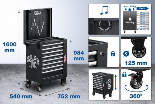 BGS technic Szerszámkocsi | 8 fiók | 263 szerszámmal (BGS 4106)