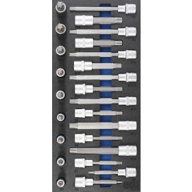   BGS technic 1/3 Szerszámtálca szerszámkocsihoz: 1/2" Bit dugókulcs készlet | ékprofil (Ribe) | 25 darabos (BGS 4117)