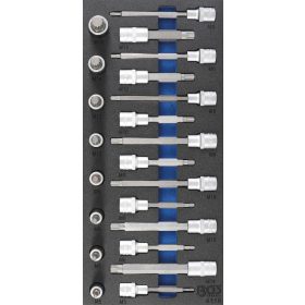   BGS technic 1/3 Szerszámtálca szerszámkocsihoz: 1/2" Bit dugókulcs készlet | belső bordázattal (XZN) | 22 darabos (BGS 4118)