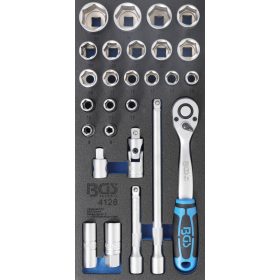   BGS technic 1/3 Szerszámtálca szerszámkocsihoz: 27 részes dugókulcs készlettel, 1/2", 8-32 mm (BGS 4126)