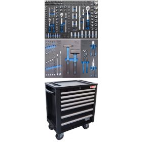   BGS technic 7 fiókos műhelykocsi, extra alacsony teljes súly, 4 szerszámtálcába rendezett 209 részes szerszámkészlettel (BGS 4140)