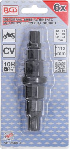 BGS technic 3/8" Speciális Motorkerékpár dugókulcs fej | 12 - 24 mm (BGS 5058-1)