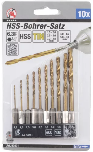 Kraftmann 10 részes titánium bevonatú HSS spirálfúró készlet (BGS 50801)