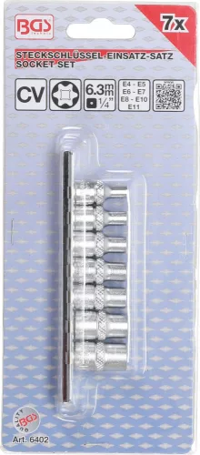 BGS technic 1/4" Dugókulcs készlet, E-Torx | E4 - E11 | 7 darabos (BGS 6402)