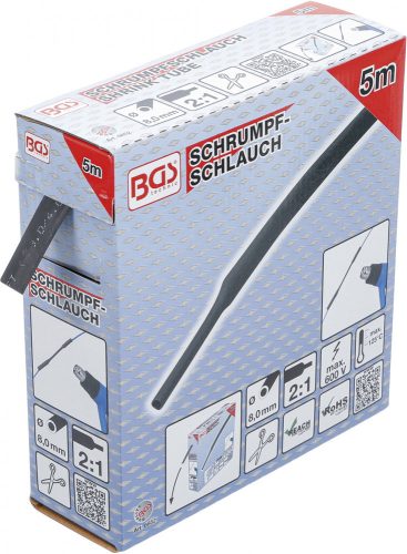 BGS technic Zsugortömlő, dobozban | fekete | Ø 8 mm | 5 m (BGS 6852)